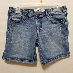 Charlotte Russe shorts 6 lightly distressed denim jean bermuda long whiskered